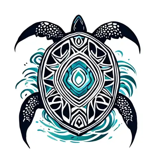 Tribal Turtle Surrounded By Waves
