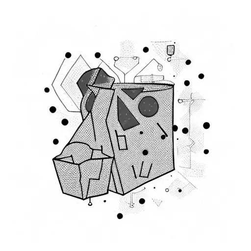 Abstract Geometric Trash Polka Style With Black And Red Ink