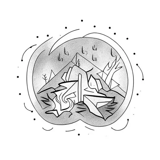 A Cave Art Inspired Tattoo Depicting A Community Gathering Around A Fire