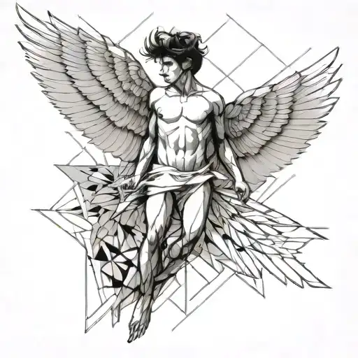 Fine Line Geometric Icarus Falling