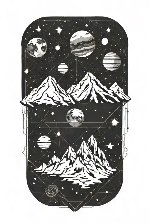 Mountains Leading Into Space With Planets