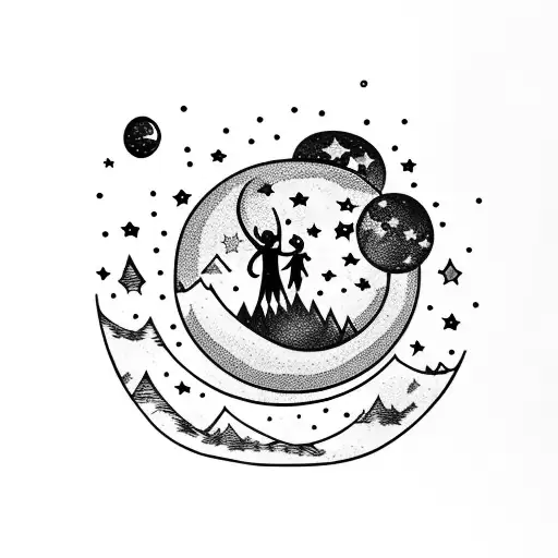 Night Scene With Moon Hills And Thinking Stars