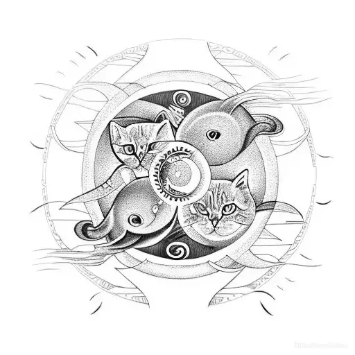 Cat With Sun And Moon In Yin Yang Design