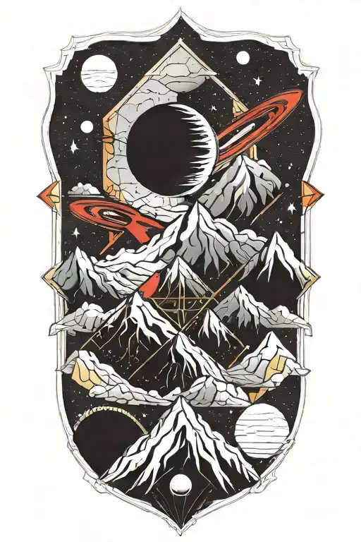 Mountains Leading Into Space With Planets With Red And Gold Cracks