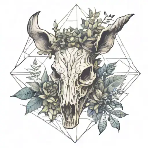 African Antilope Skull Surrounded By Plants Intertwined