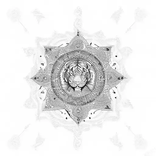 Maratha Empire Orange Flag With Fearless Tiger In Octagonal Shiv Mudra Shape