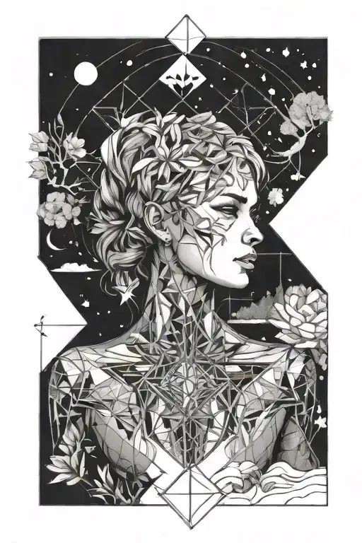 Cosmic Female Counselor Surrounded By Nature And Lakes