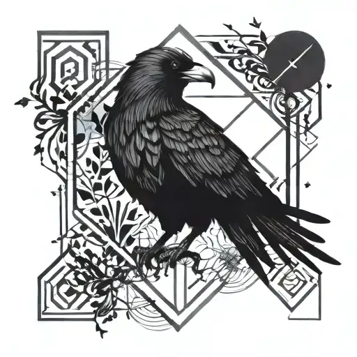 Runes And Crow Illustration