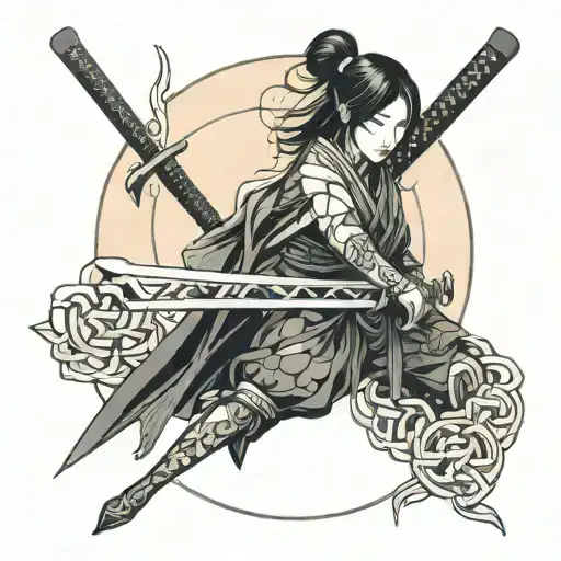 Katana With Lightlings And A Full Moon