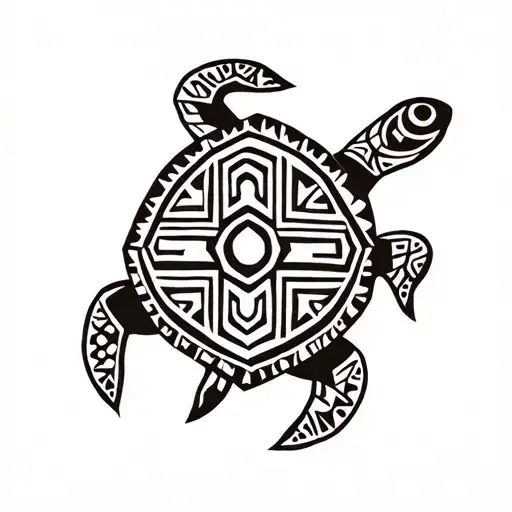 Maori Turtle With Aztec Decorative Image