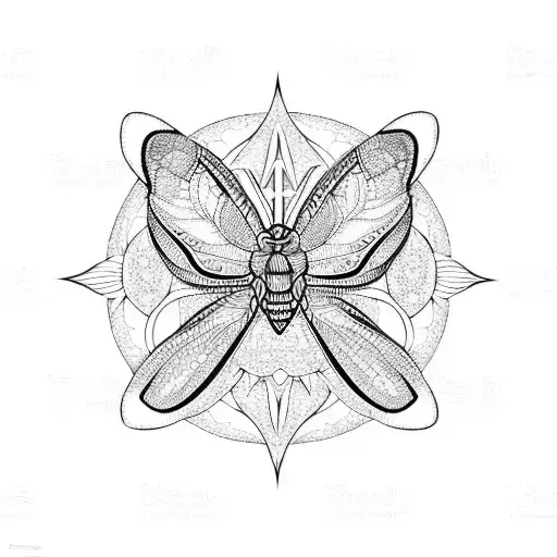 Black And White Moth And Mandala