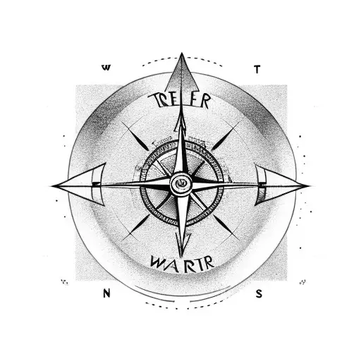 Traveller Compass With An Arrow Going Through It And Water