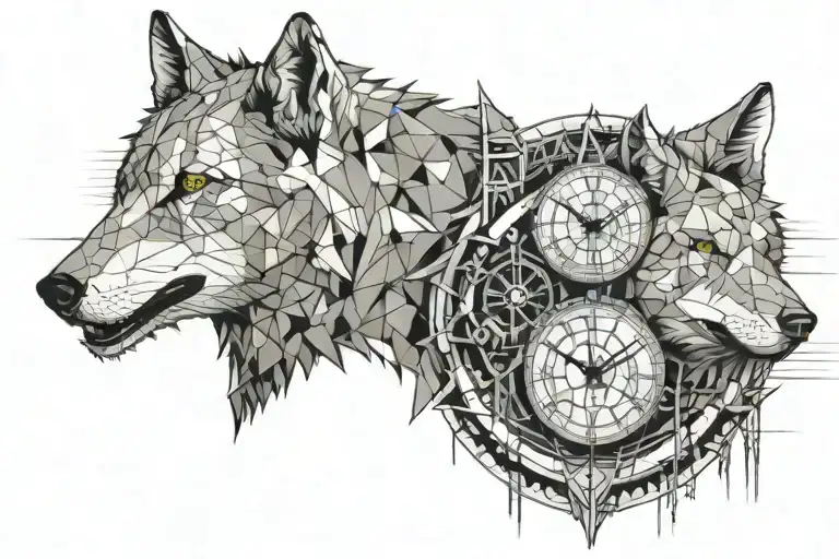 Grey Wolf And Clock