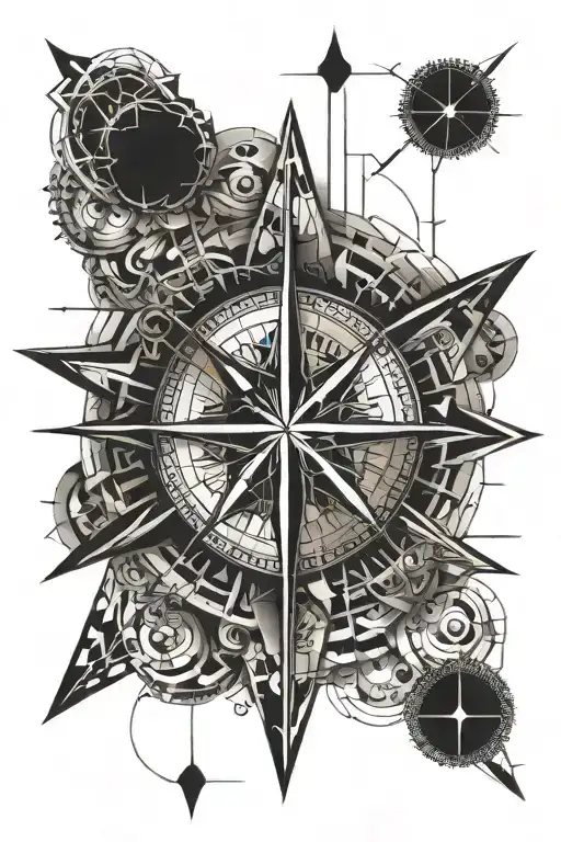 An Intricate Compass Design Intertwined With Geometric Cross