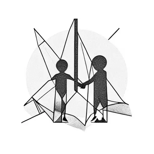 A Minimalist Design Featuring A Silhouette Of A Father And Two Sons Holding Hands