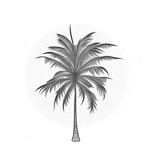 A Minimalist Design Of A Palm Tree Under A Bright Sun