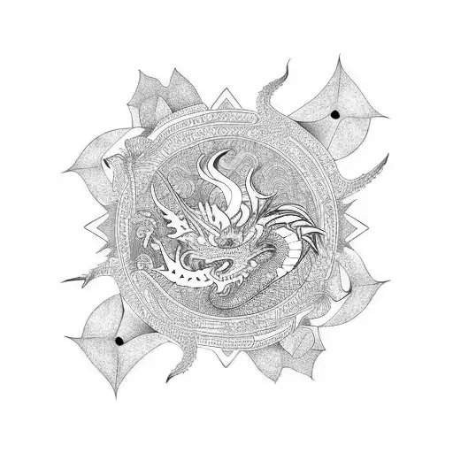 Dragon And Scorpio With Lotus Flower
