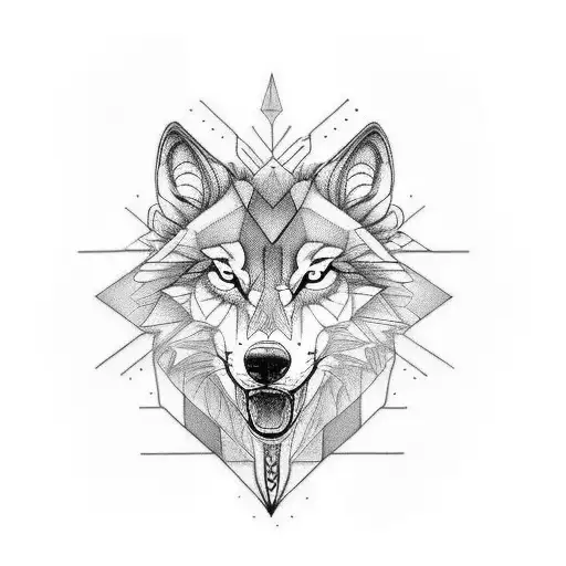 Arms Tatoo Wolf Semi Geometric Semi Real With A Scar In The Real Eye