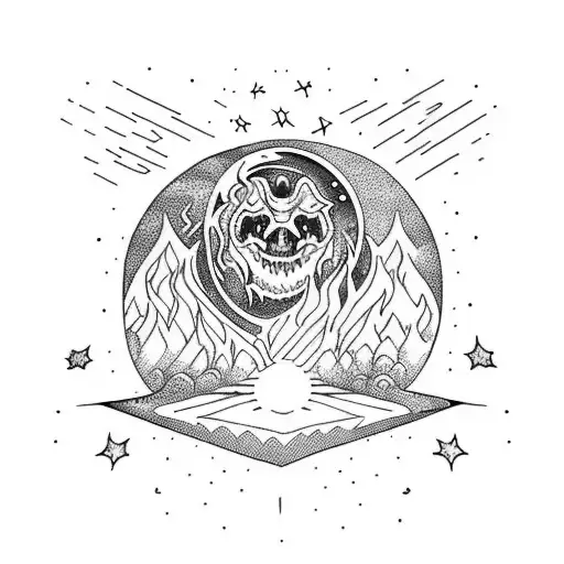 Moon Raising Up From Hell Behind Explosions Of Magical Lightning