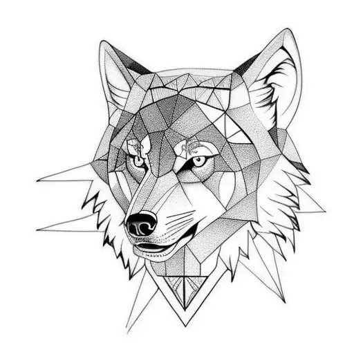 Arms Tatoo Wolf Head The Left Side Real And The Right Side Geometric With A Scar In The Real Eye