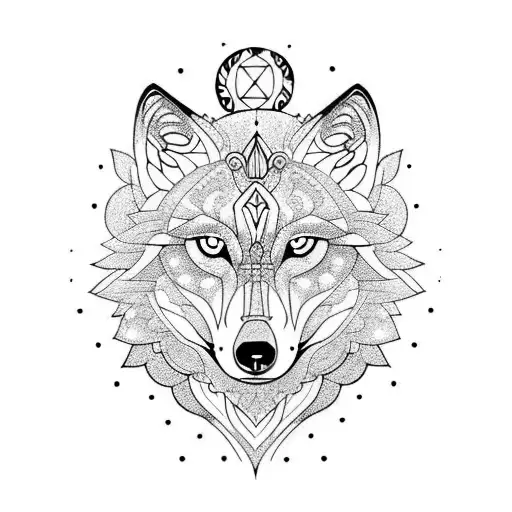 Wolf With 7 Chakras