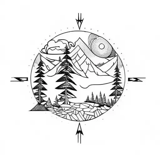 Hiking Trail Matching Tattoo In A Circle