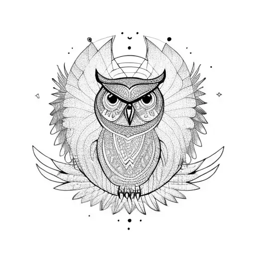 An Owl With Open Wings And With Geometrical Shapes The Body And The Wings