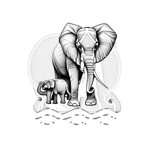 Elephant With Two Baby Elephants