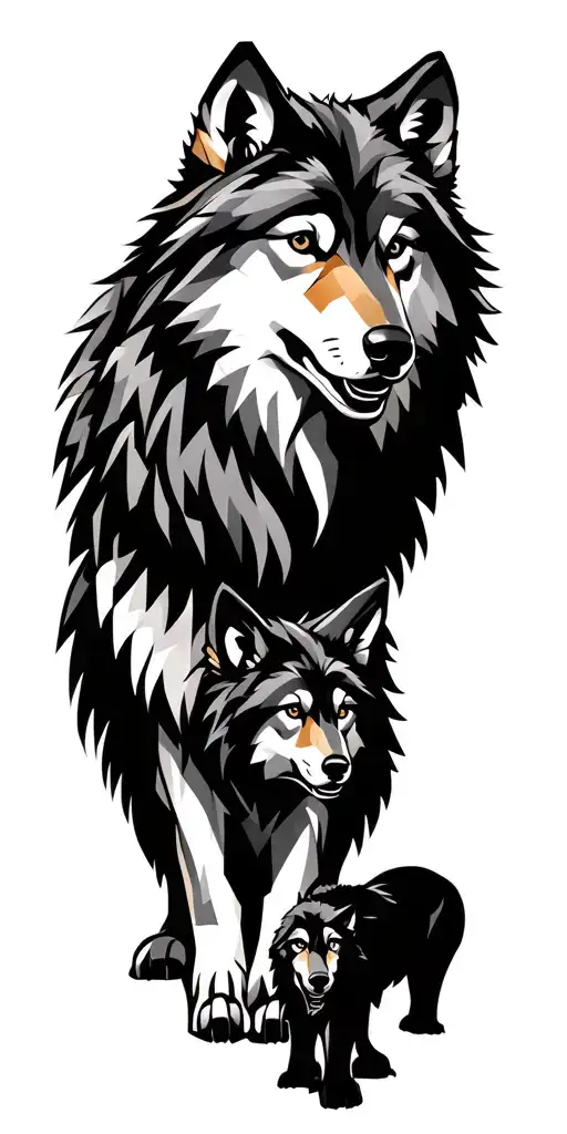 The Wolf Protects His Two Cubs And Grins