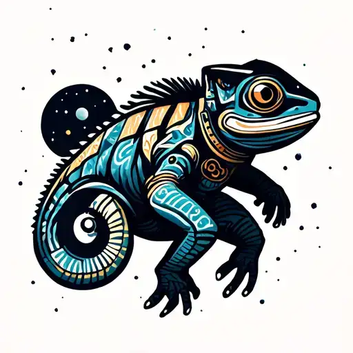Spaceman Chameleon Floating In Space