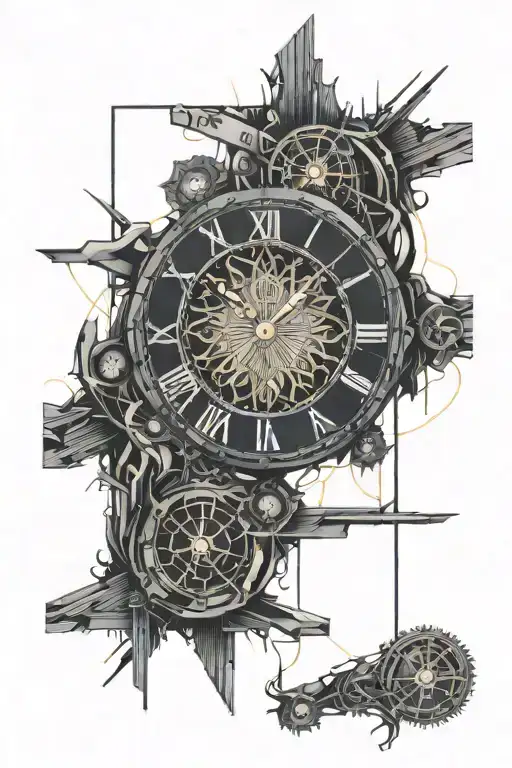 Broken Clock Stretched By Details Divided By A Vertical Line