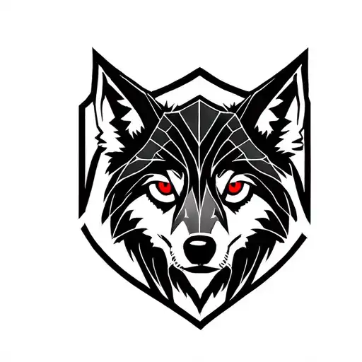 Alpha Wolf Red Eyes On A Sheild With Circut Tattoo Sleve
