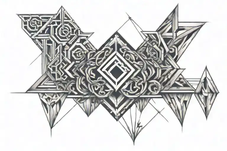 3D Geometrical Tattoo Design That Include The Letters E And V