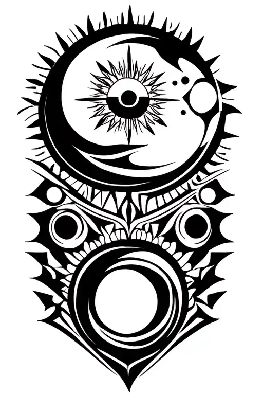 Tribal Suns X3 And A Moon Using Negative Space Theme