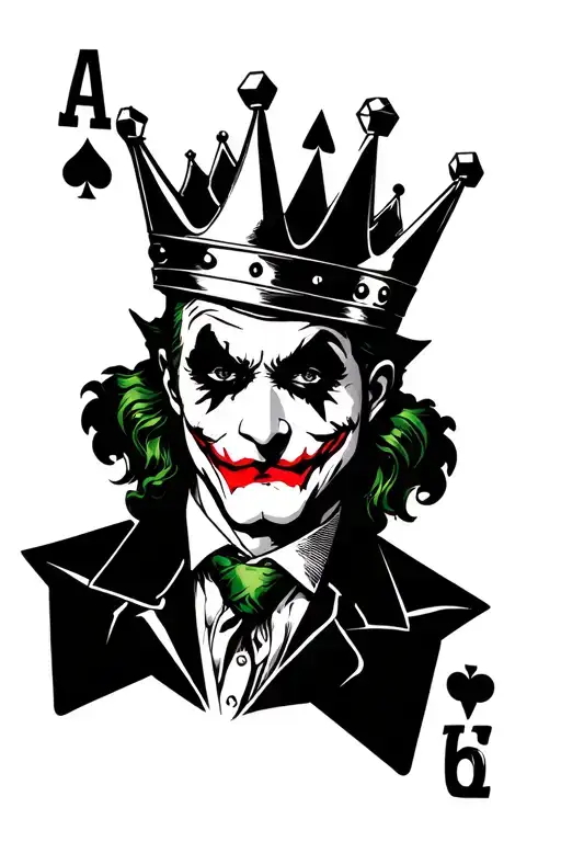 Make Me A Small Tattoo Joker With Crown With Ace Of Spades And Cubes