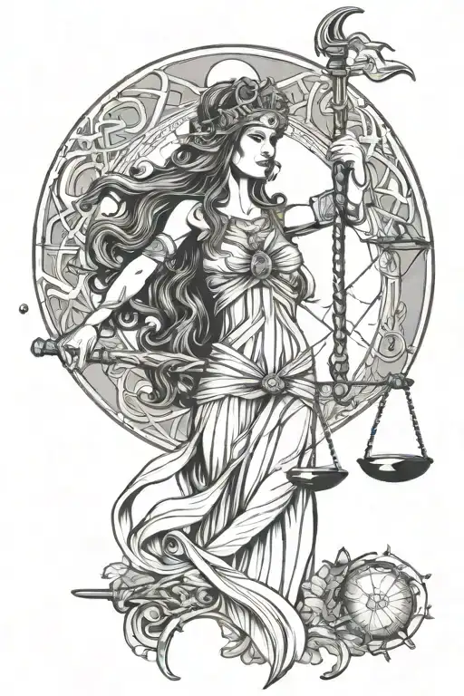 Goddess Themis Broken Sword Of Justice Scales Moon Sun
