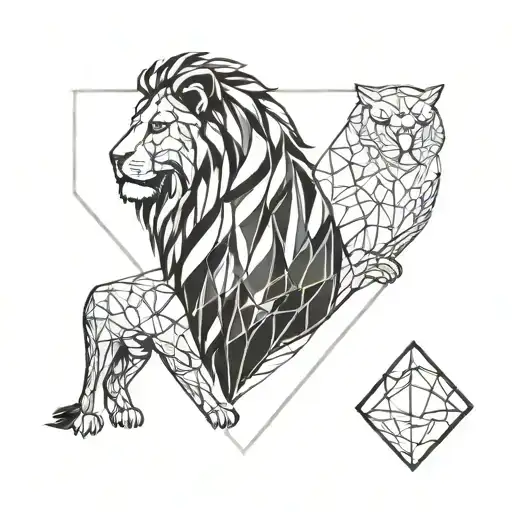 A Minimalist Design Of A Lion And Owl Intertwined To Symbolize Strength And Wisdom