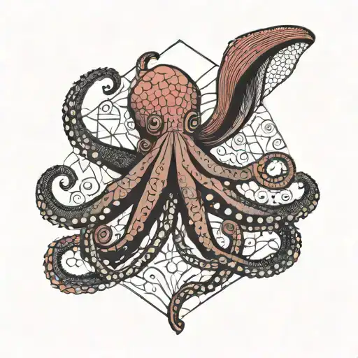 Octopus With Mermaid With Short Red Hair