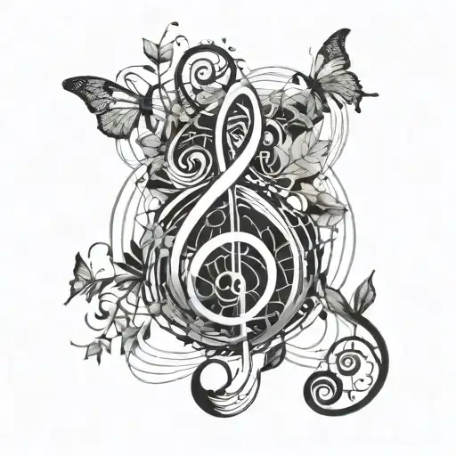 Music Notes And Treble Clef Integrated Into Nature