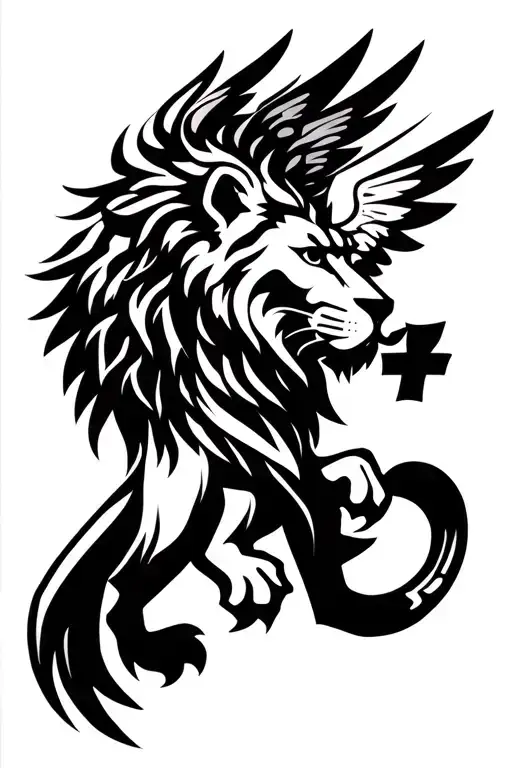 Lion And Cross And Angelic Wings