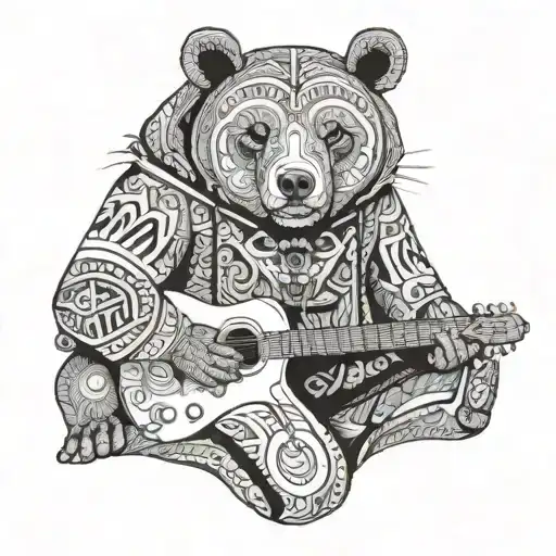 Bear In Mexican Ponch Playing Electric Flying V