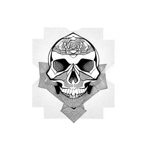 Skull And Rose Incorporated Into A Geometric Pattern
