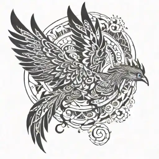 Phoenix Bird With Mandala Design Incorporating