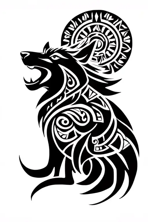 Maori Style With A Wolf Howling