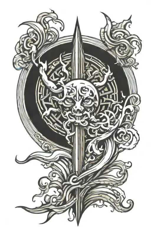 Poseidon Trident Dissolving Into Water Waves