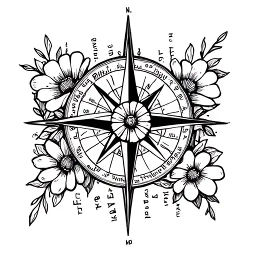 Simple Fine Line Compass With Flowers And Quote Feminine