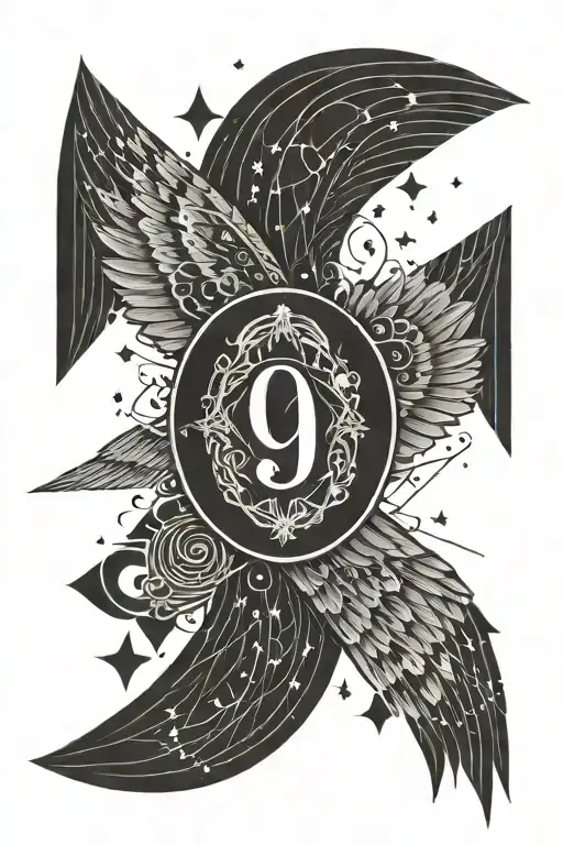 Number 99 With Angel Wings And Stars Around