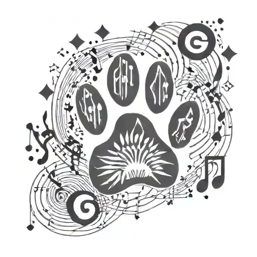 Paw Print With Music Notes And Stars