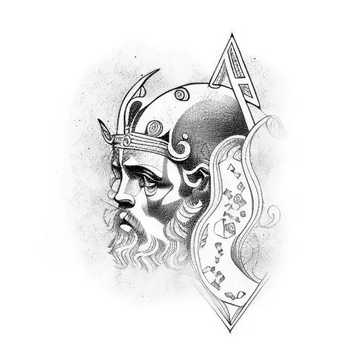 Greek Mythology Fine Line Arm Tattoo With Human Figures Mixed In With Davinchi Style Overlay