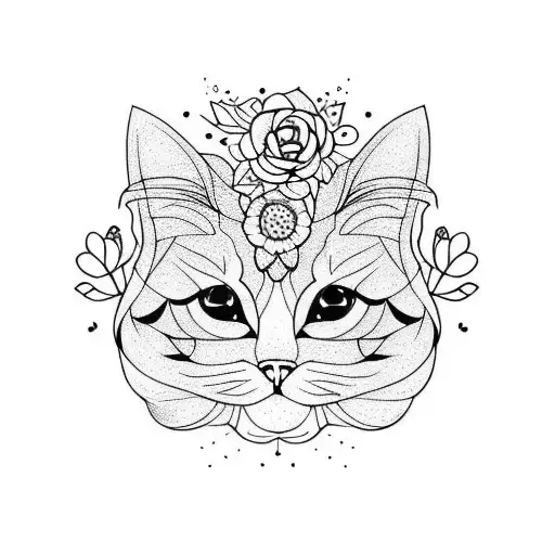 Cat Face With Flowers Around